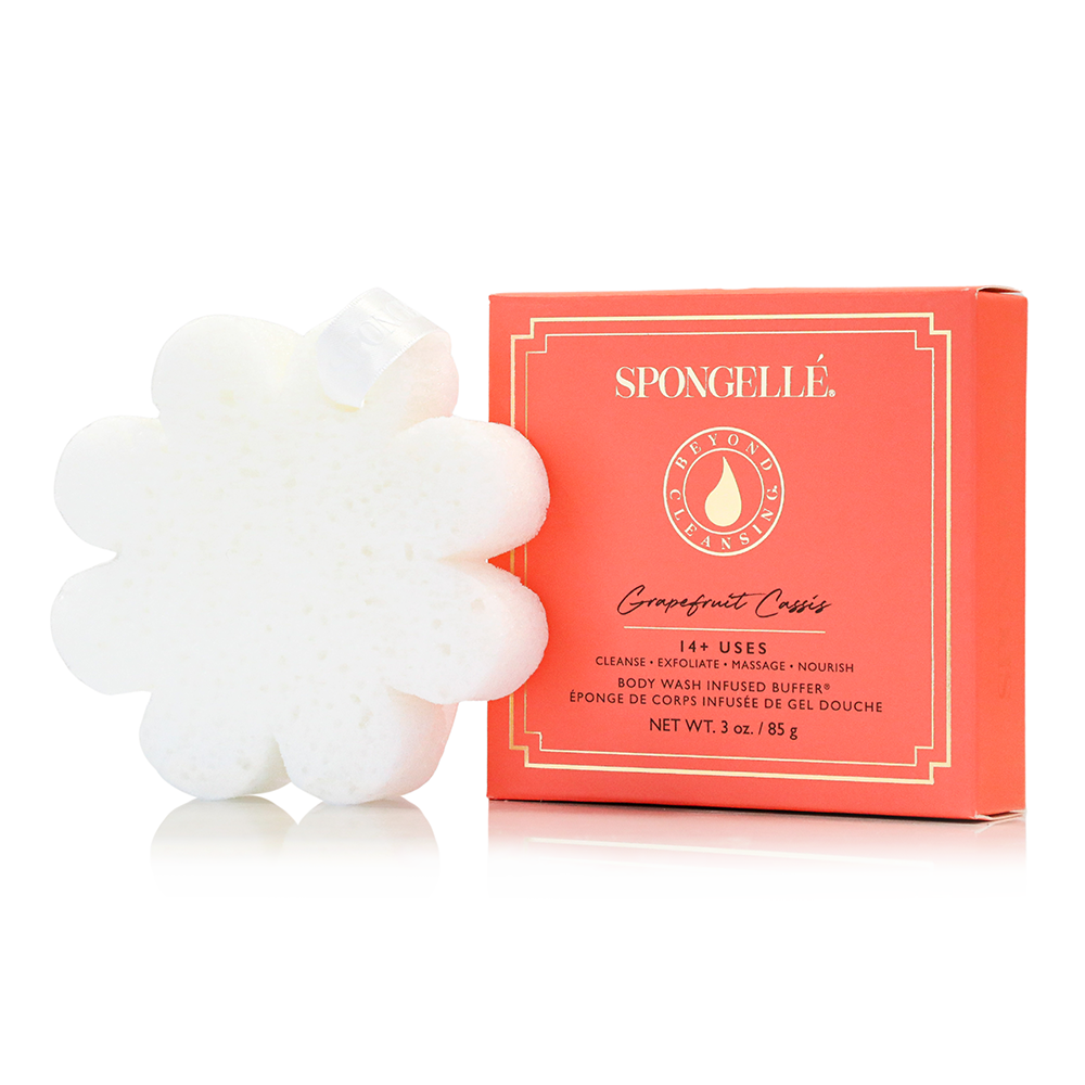 SPONGELLE Grapefruit Cassis boxed flower soap and coral pink product box