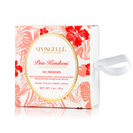 Boxed body wash sponge buffer with flower-shaped exfoliating pad and gray pull tab.