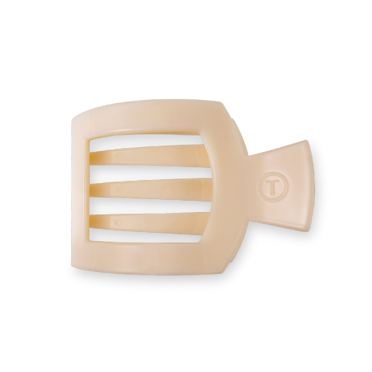 Almond beige medium flat square hair clip with ribbed inner grip