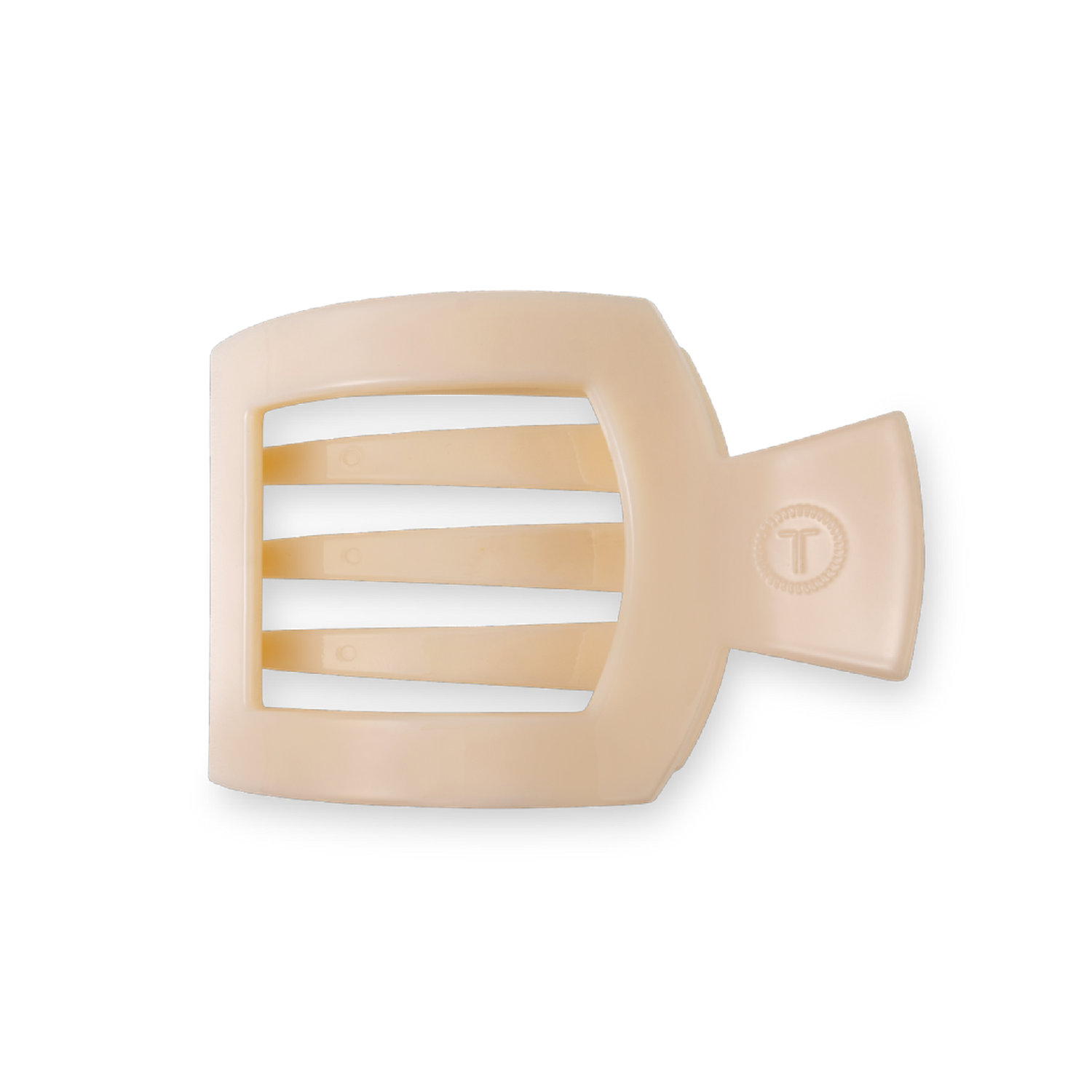 Almond beige medium flat square hair clip with ribbed inner grip