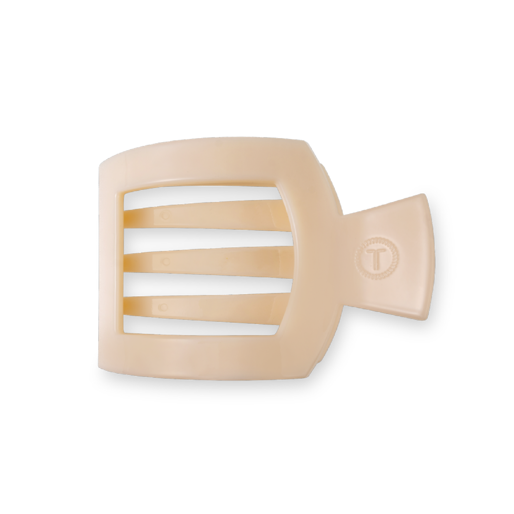 Almond beige medium flat square hair clip with ribbed inner grip
