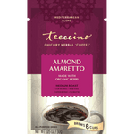 Almond amaretto chicory herbal coffee pouch front with brewed-cup graphic