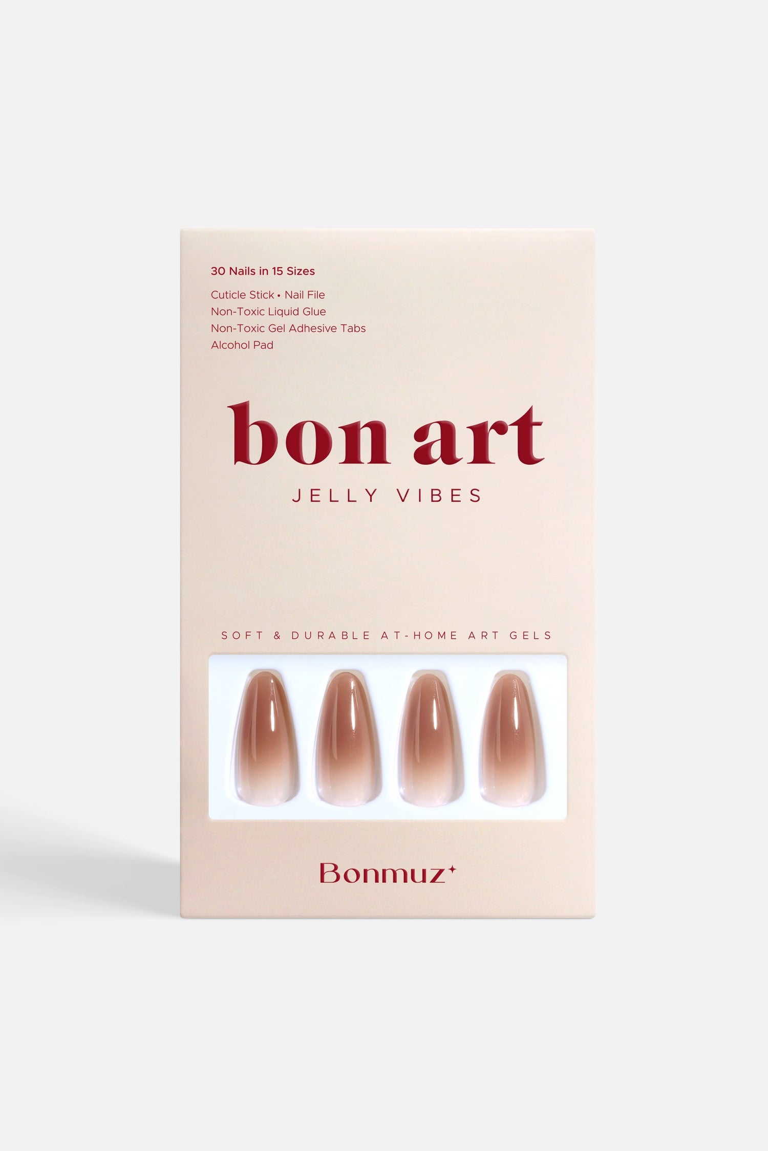 Brown Sugar drip press-on nail box, 30 nails in 5 sizes shown