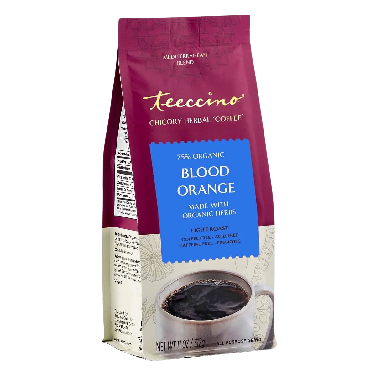 Blood Orange chicory herbal coffee pouch, light roast, all-purpose grind, 11 oz