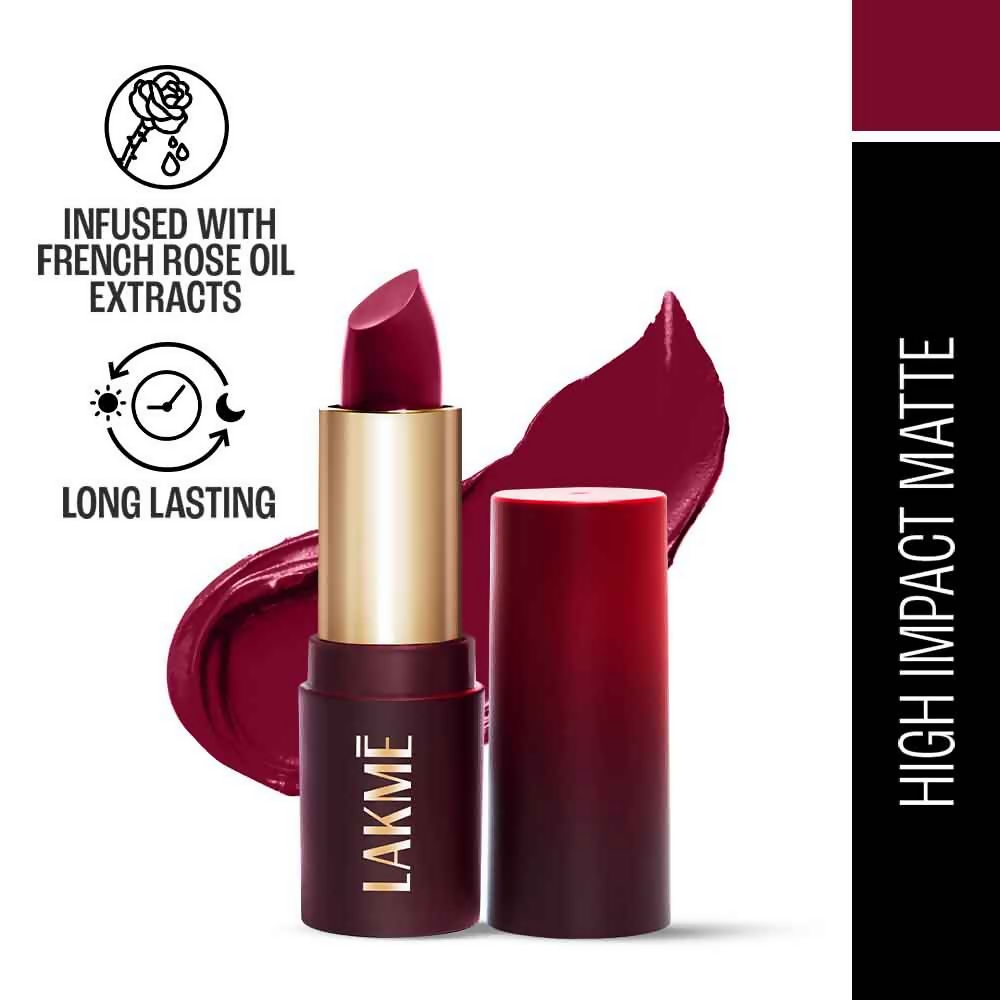 Lakme Forever Matte Lipstick, Made With French Rose Oil - Red Crimson