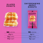 TRUBAR donut flavor packaging comparison panel with calories and macro icons.