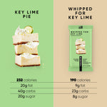 Key lime protein bar comparison panel with calorie and carb lines beside pouch