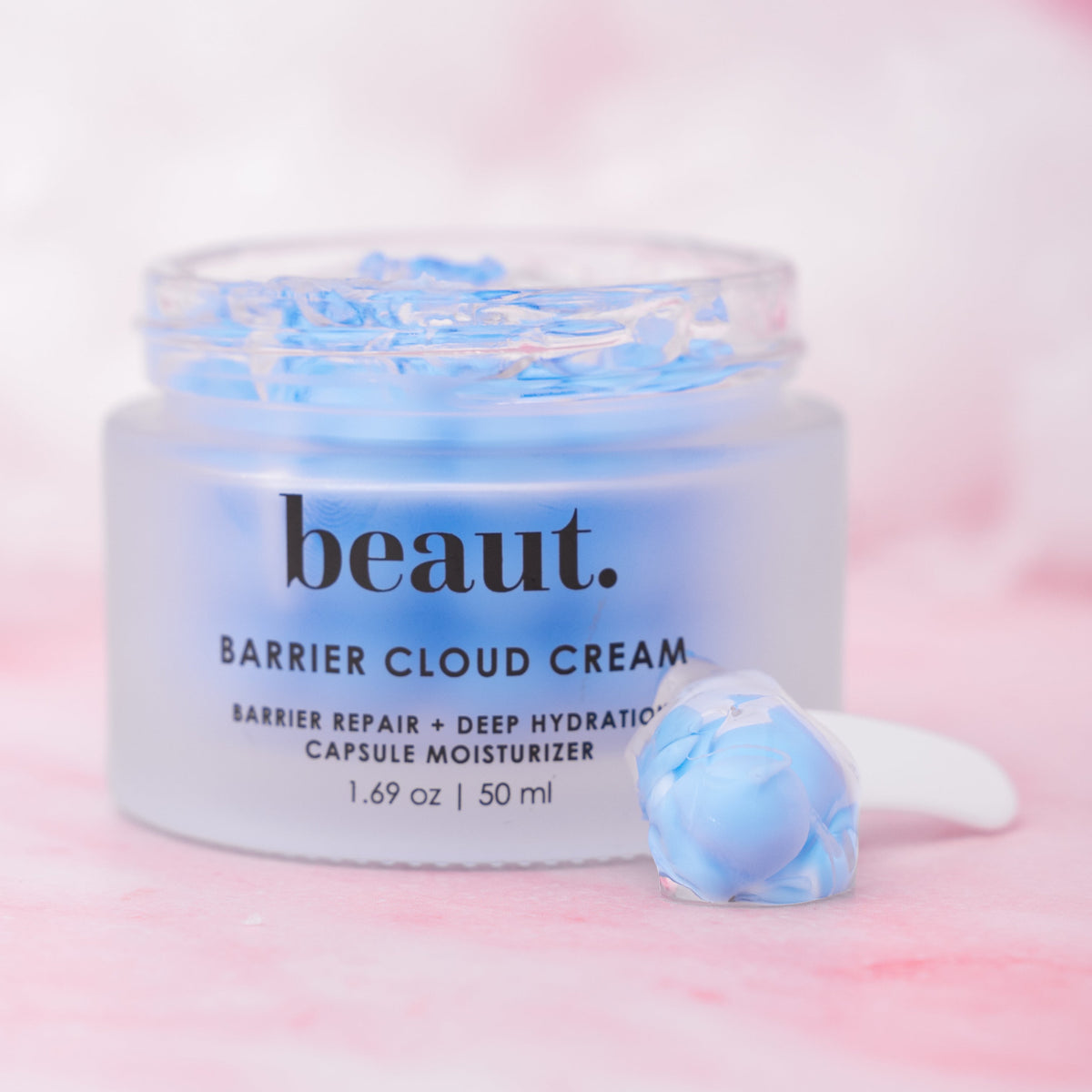 beaut. Barrier Cloud Cream jar, white container with blue text, 50 ml