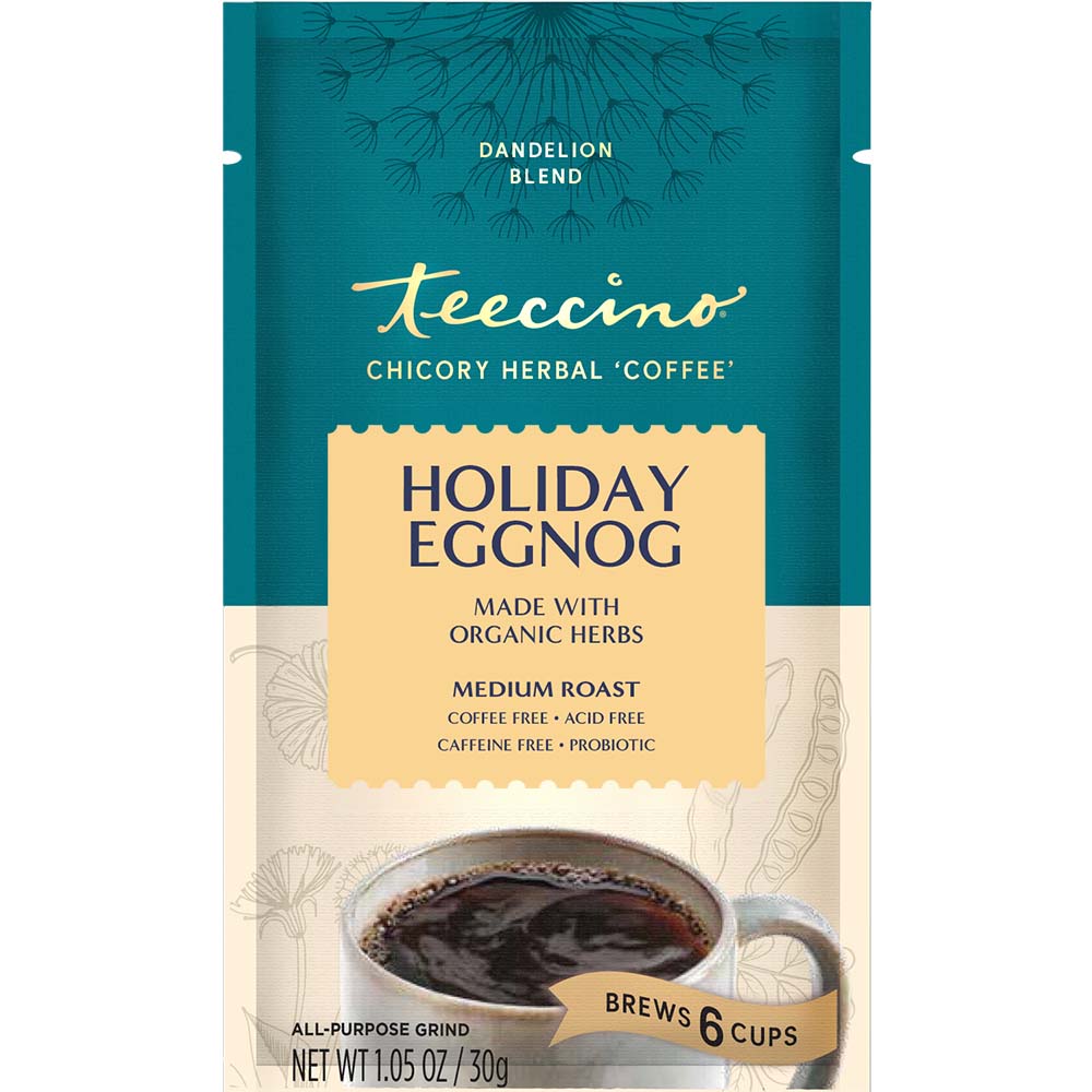 Teecino Holiday Eggnog herbal coffee pouch, brews 6 cups, medium roast