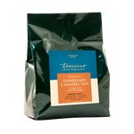 Dandelion caramel nut herbal coffee bag in clear foil, teal pouch and orange label