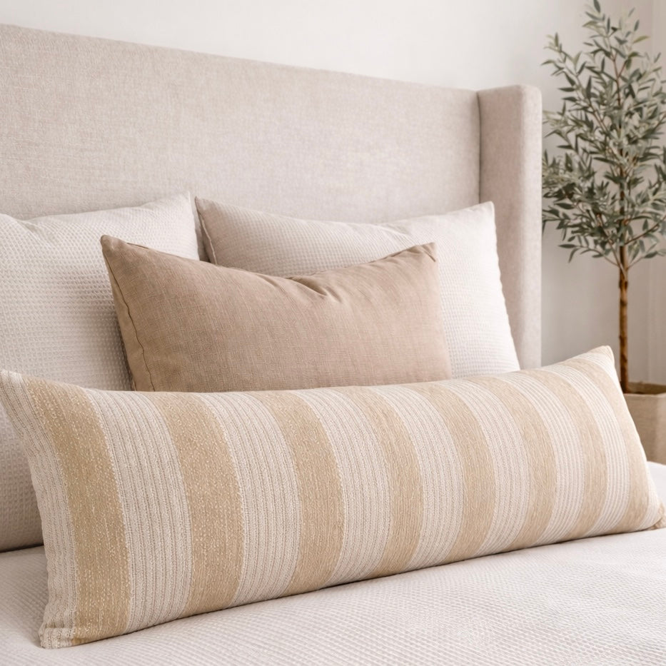 Wychmere Oversized Lumbar Beige and Cream Striped Pillow Cover 12x36