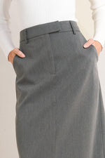 Woven skirt in dark gray charcoal, close-up of back waistband and center seam