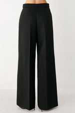 Black high-waisted wide-leg palazzo pants with back darts and smooth drape