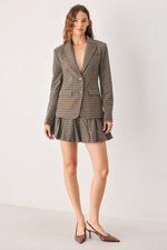 Brown and black tweed check skort with pleated front and matching blazer look