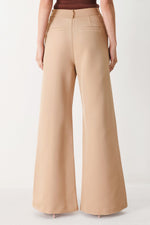 Camel woven high-rise wide-leg pants with center-front seams and belt loops