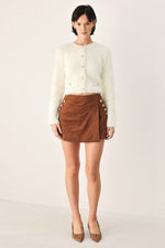 Ivory cropped cardigan with button front, fuzzy knit texture