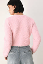 Pink cropped cardigan back view with long sleeves