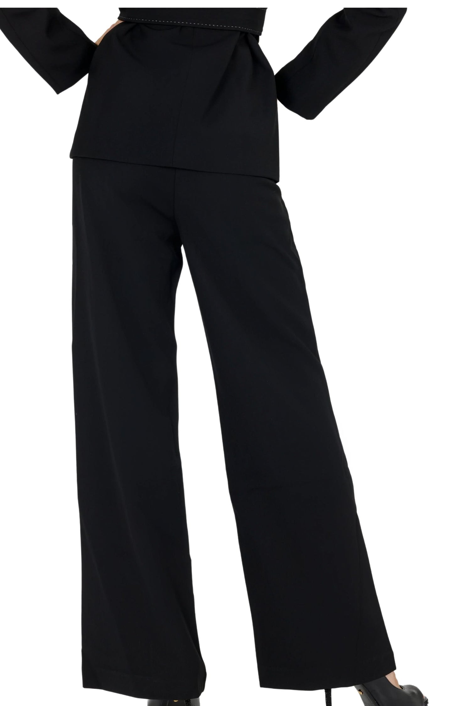 Black wide-leg pants with relaxed fit and clean front seams