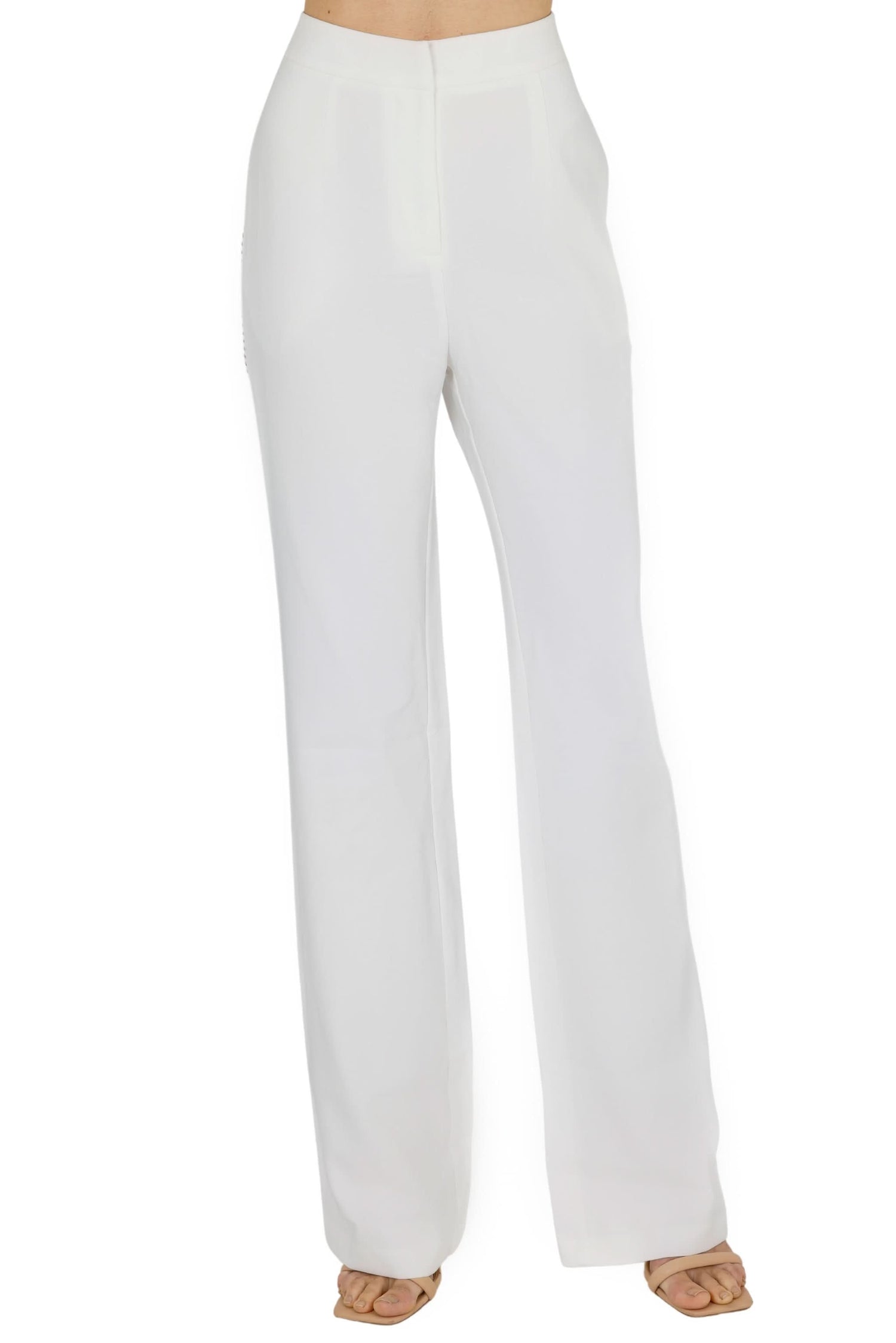 White high-rise wide-leg pants with straight hem