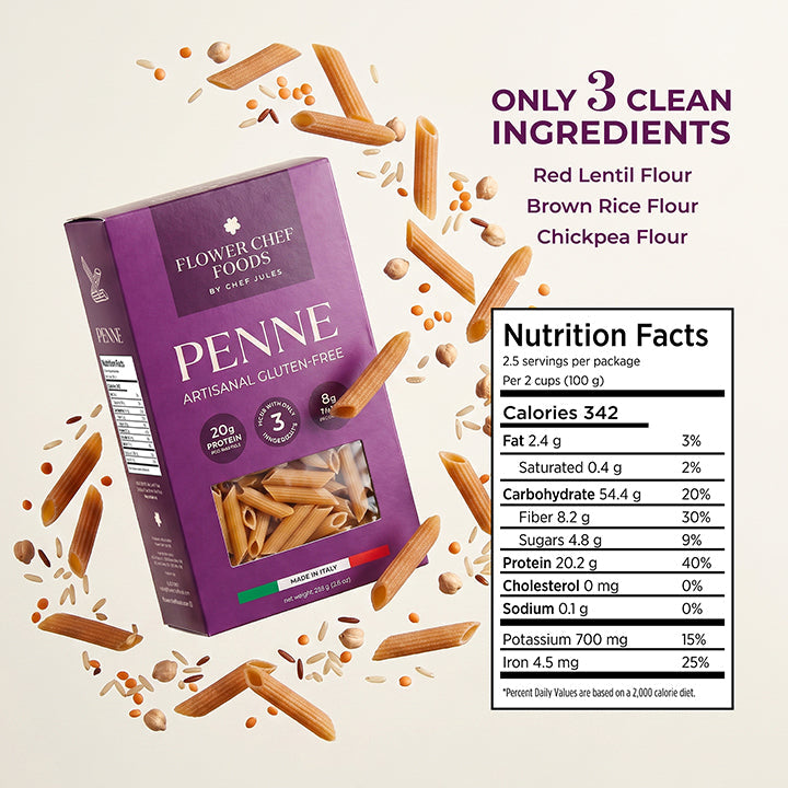 Flower Chef Foods Artisanal Gluten Free Pasta – High Protein Penne Pasta (Single Pack)