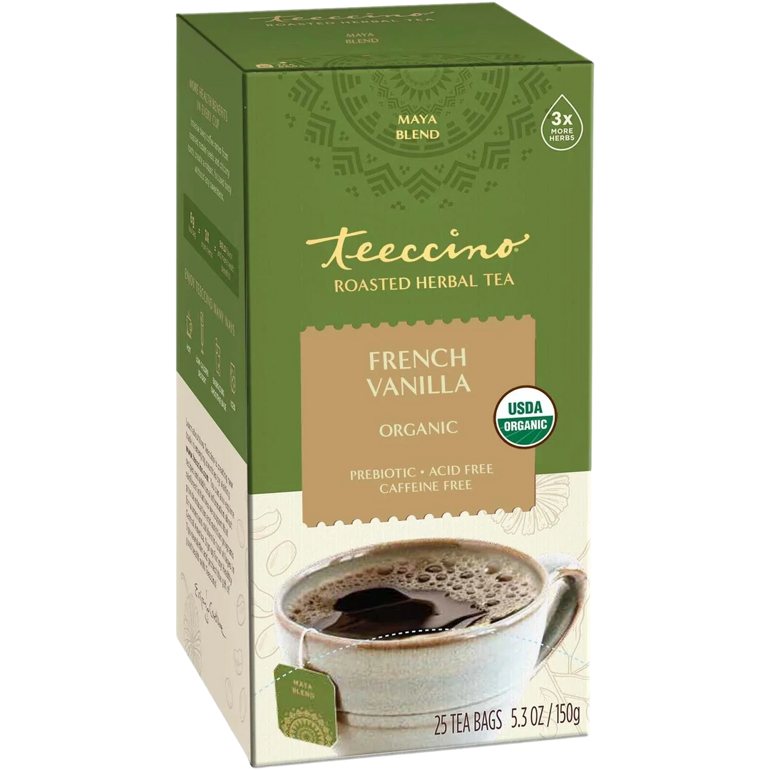 Teecino French vanilla roasted herbal tea box, USDA organic, caffeine-free