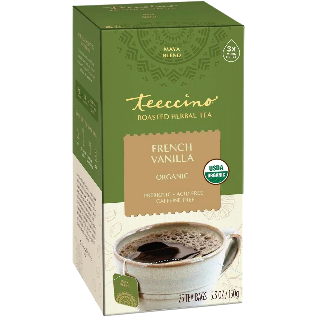 Teecino French vanilla roasted herbal tea box, USDA organic, caffeine-free
