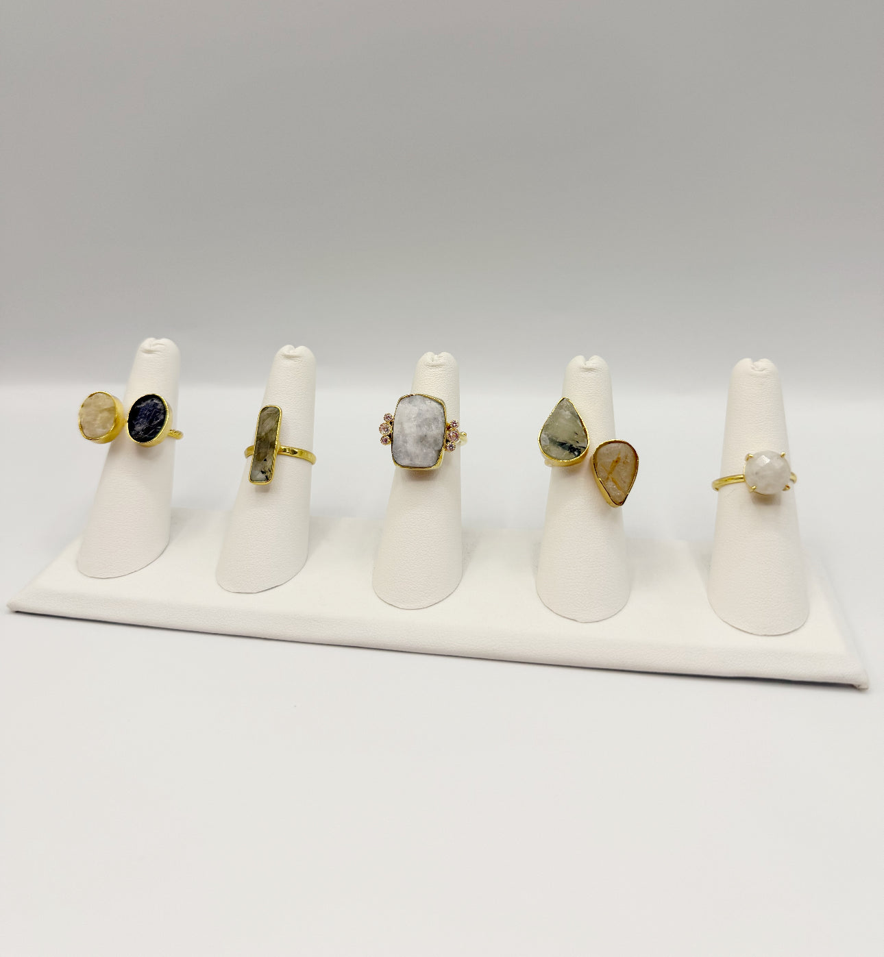 The Aura Set - Lux Lovely - 5 rings on a ring stand various stone