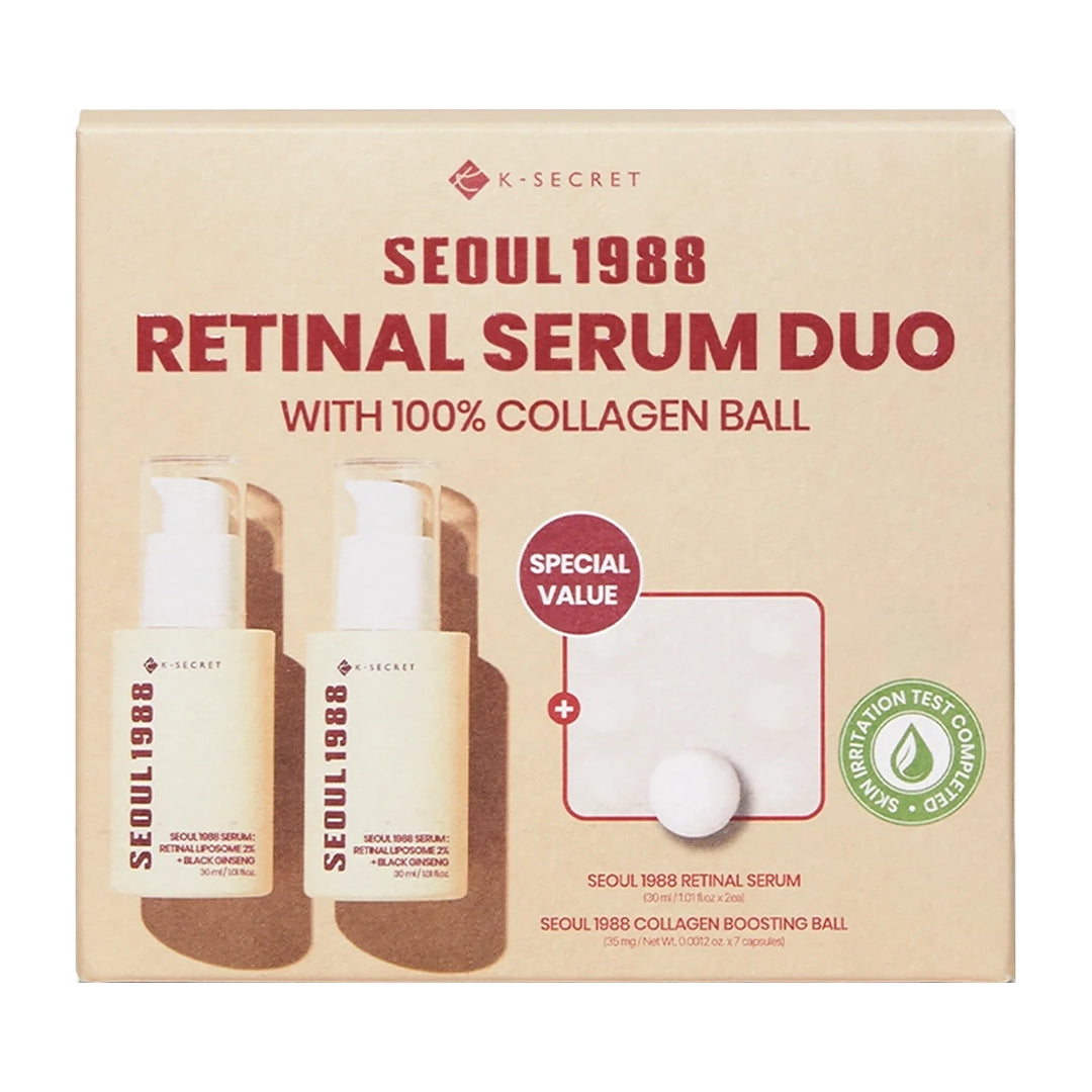 Retinal serum duo box with two bottles and collagen boosting ball