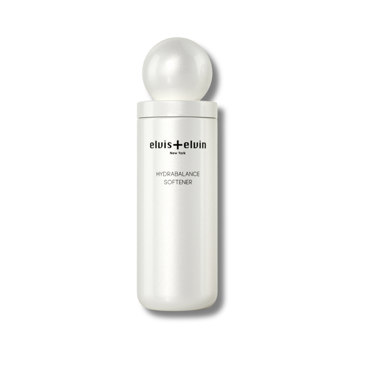 elvis+elvin HydraBalance softener bottle with white spherical cap, centered view