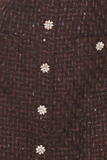 Chocolate sequin tweed mini dress with floral embellishments