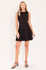 Faux suede mini dress, sleeveless dark chocolate with tiered skirt