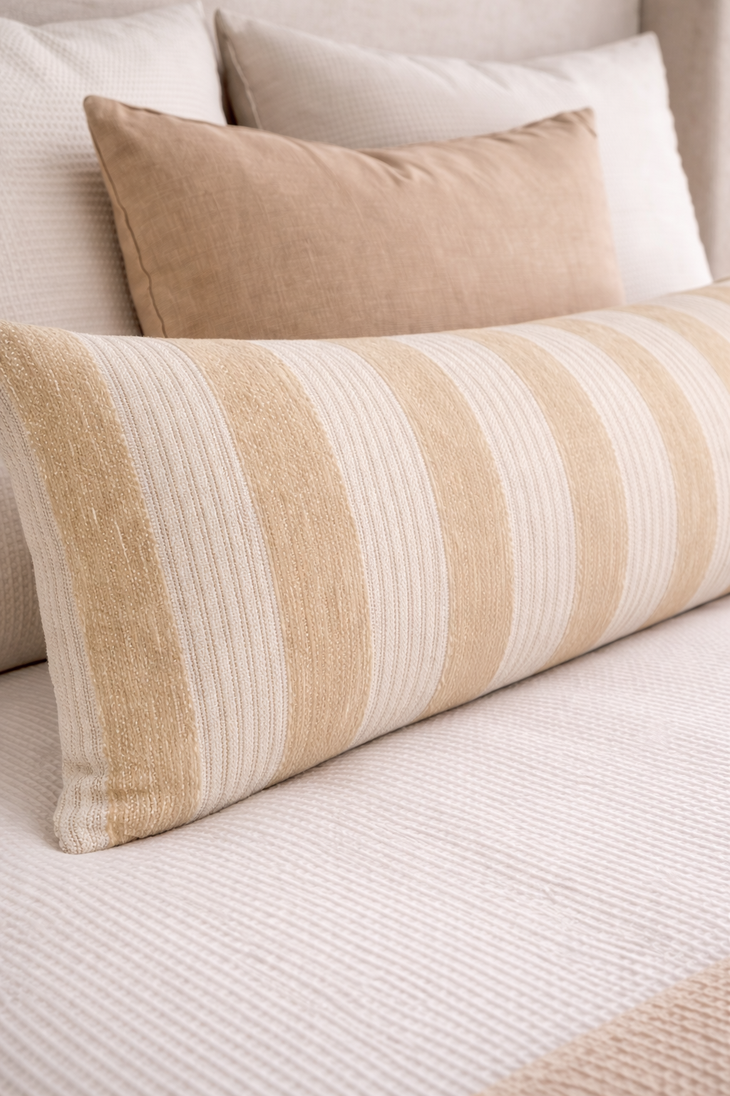 Wychmere Oversized Lumbar Beige and Cream Striped Pillow Cover 12x36