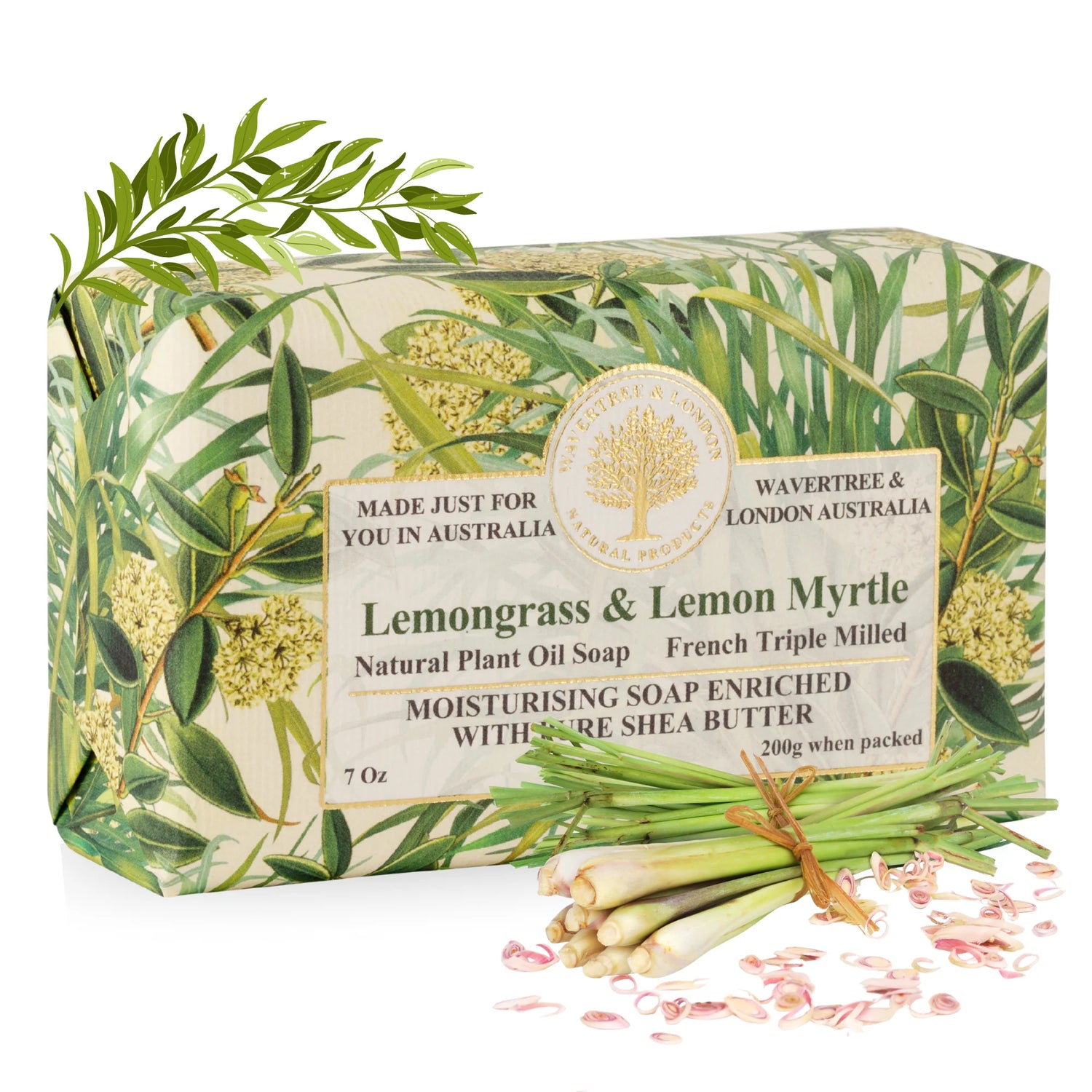 Wavertree & London Lemongrass & Lemon Myrtle Natural Luxury Soap Bar 7 Oz
