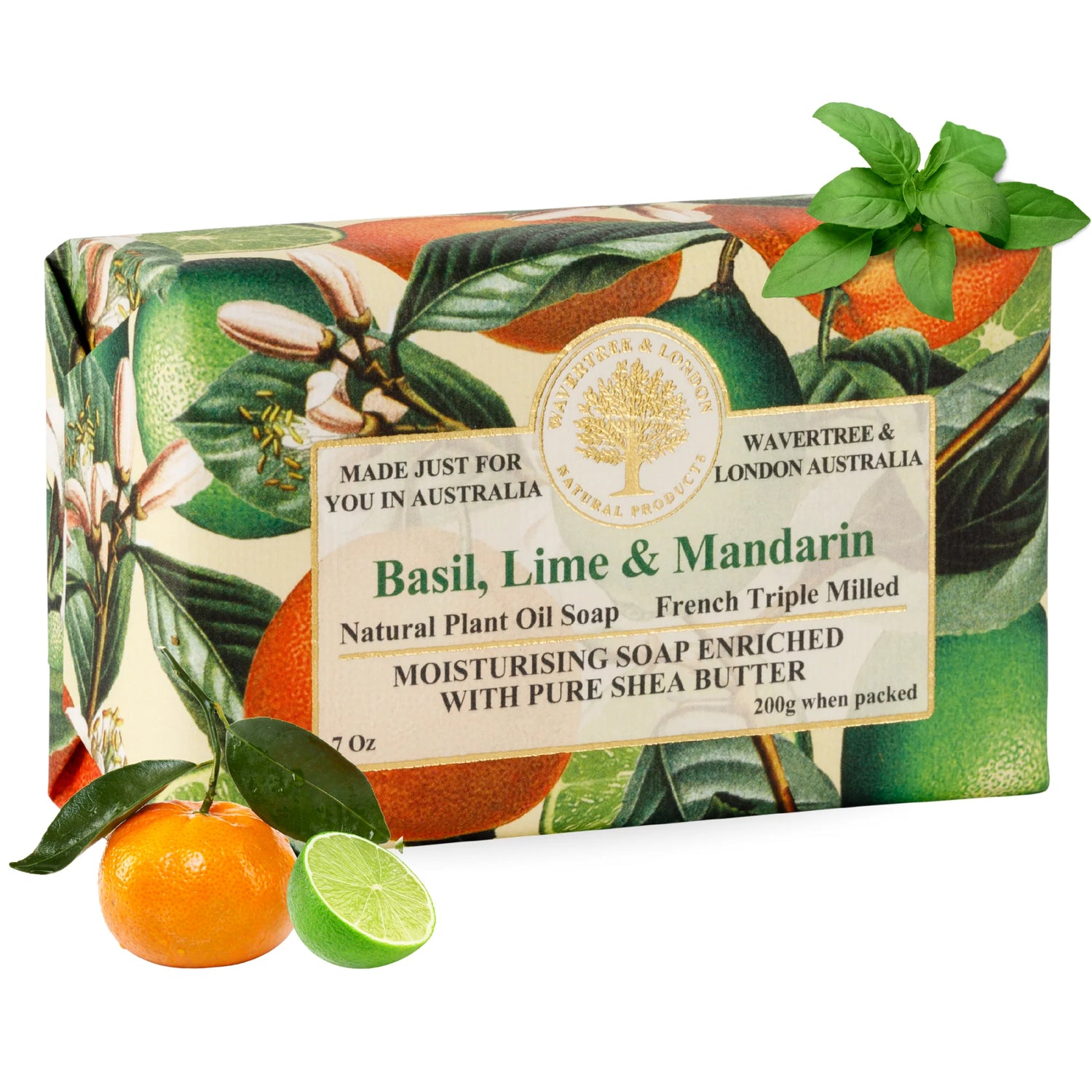 Wavertree & London Basil Lime Mandarin Natural Luxury Soap Bar 7 Oz