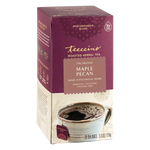 Teecino roasted herbal tea box side with cup graphic, Maple Pecan, caffeine-free.