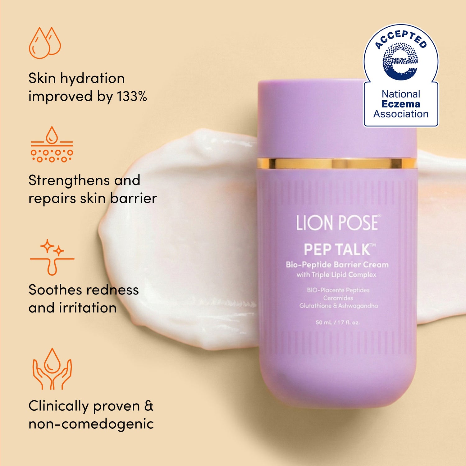 Bio-Peptide barrier repair cream bottle with cream smear beside it