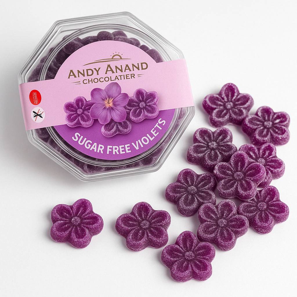 Andy Anand Sugar-Free Violet Candy Dragees, 150 pc, 3-Pack – Old-World European, Stevia Sweetened, Keto & Diabetic-Friendly Gourmet Gift Box