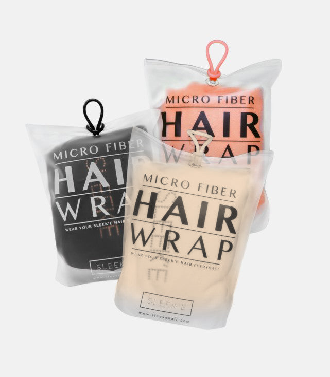Three micro fiber hair wraps bundle: black, beige, and pale pink