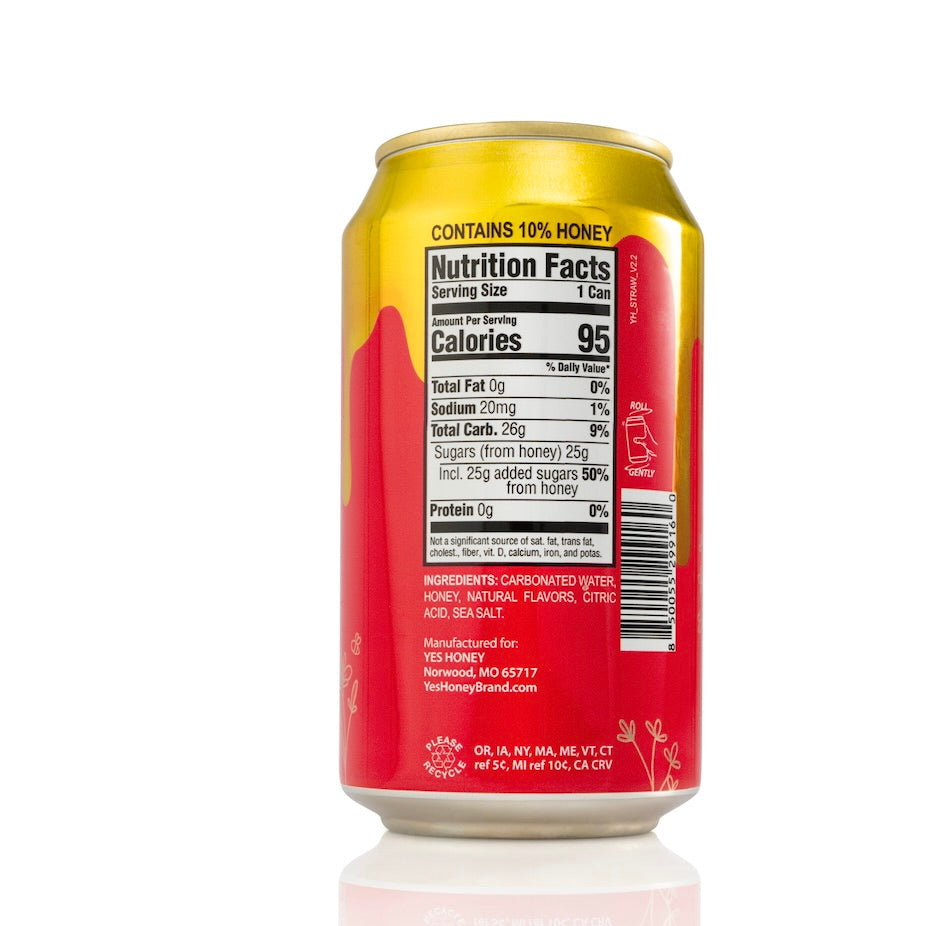 Yes Honey Sparkling Honey Sweetened Strawberry Soda Case