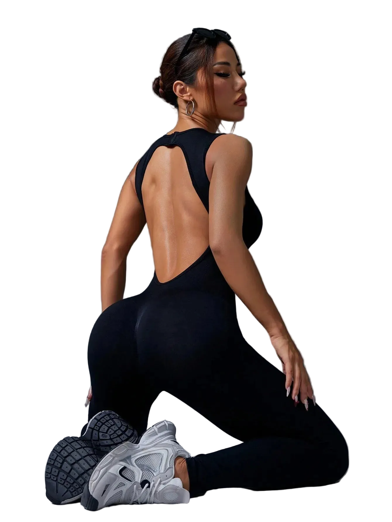 Seamless Sleeveless Yoga Jumpsuit with Zipper Closure