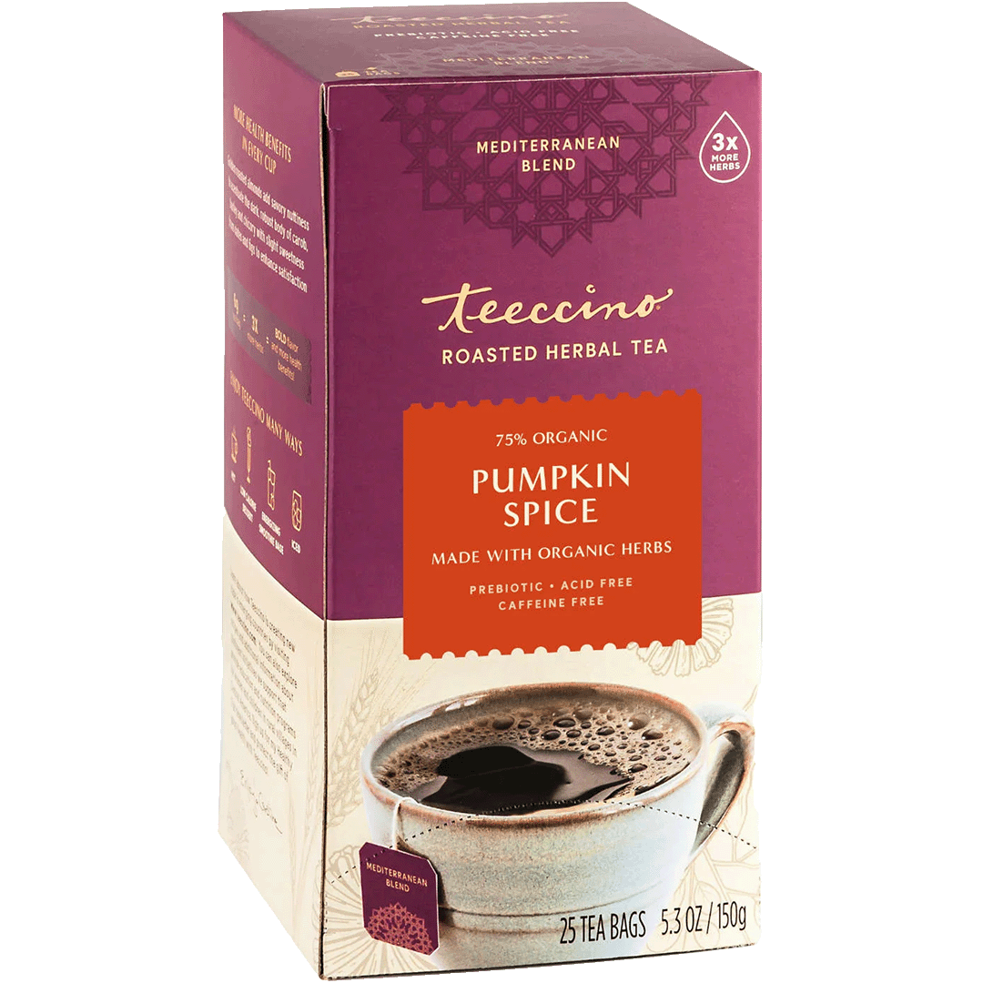 Pumpkin spice herbal tea box, Mediterranean blend, 25 tea bags, with cup
