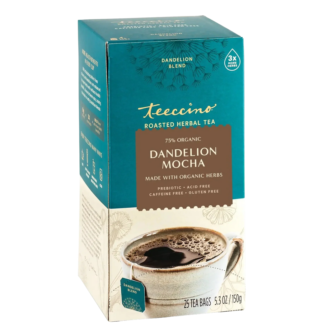 Teecino roasted herbal tea box, Dandelion Mocha, 25 tea bags, 3x