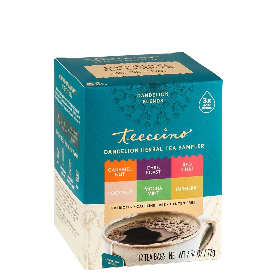 Dandelion herbal tea sampler box with 12 tea bags, Teecino, assorted dandelion blends