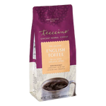 Burgundy stand-up chicory herbal coffee pouch with English toffee front panel