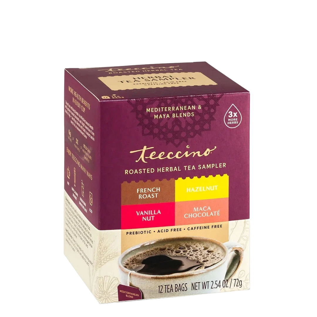Roasted herbal tea sampler box with 12 tea bags, Teecino roasted blends