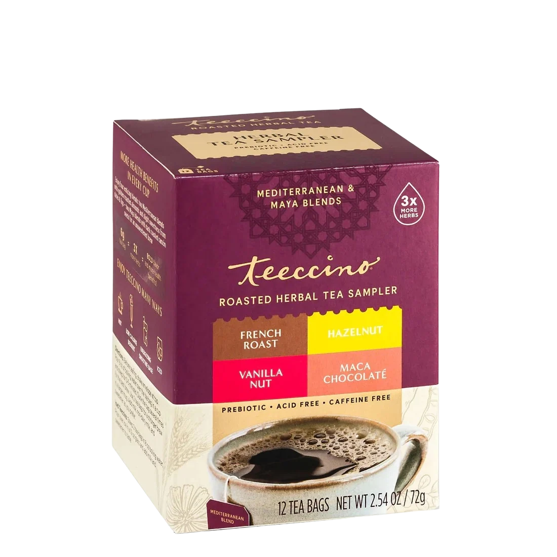 Roasted herbal tea sampler box with 12 tea bags, Teecino roasted blends