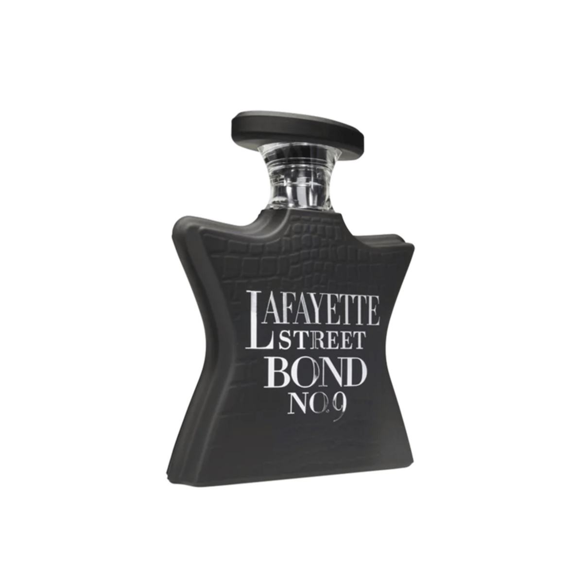 Black croc-texture Eau de Parfum bottle with silver cap and Lafayette Street Bond No.9 text