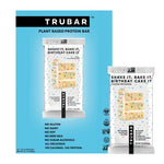 TRUBAR plant based protein bar pouch set, birthday cake flavor with nutrition callouts