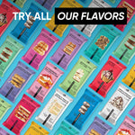 Assortment of TRUBAR protein bars lined up in colorful packaging variety display