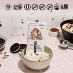 TRUBAR plant-based protein bar pouch with cookies & cream flavor image and health icons